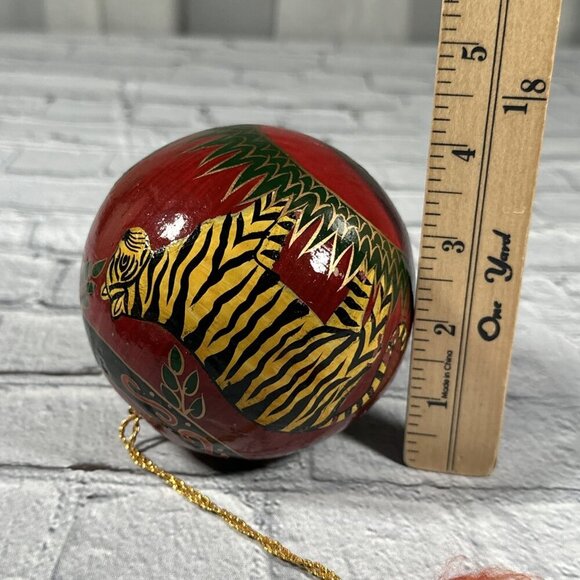 Paper Mache Hand Painted African Tiger Theme Christmas Tree Vintage Ornament - Picture 9 of 12